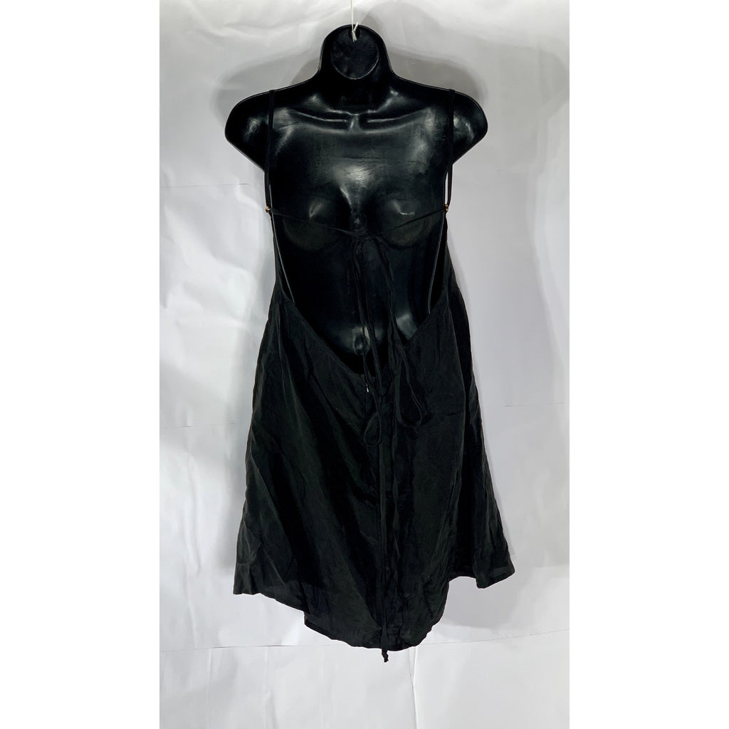 UNBRANDED Women’s Black Cowl-Neck Adjustable Straps Open-Back Mini Dress SZ M