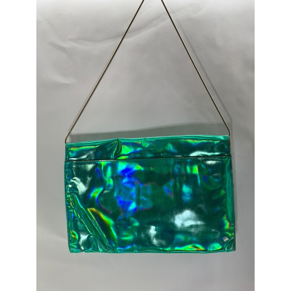 MILLY Women's Green Iridescent Flap Shoulder Bag