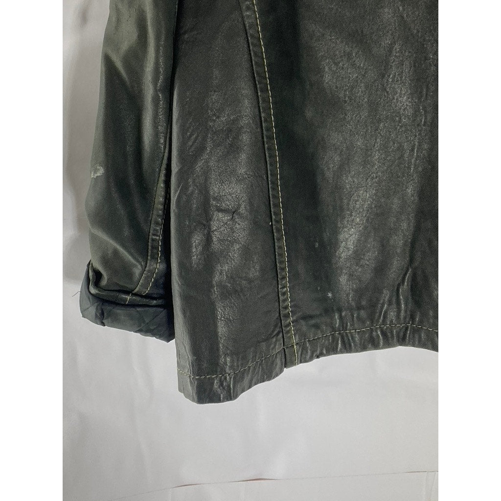 VINTAGE Men's Black Leather Zip-Up jacket SZ S