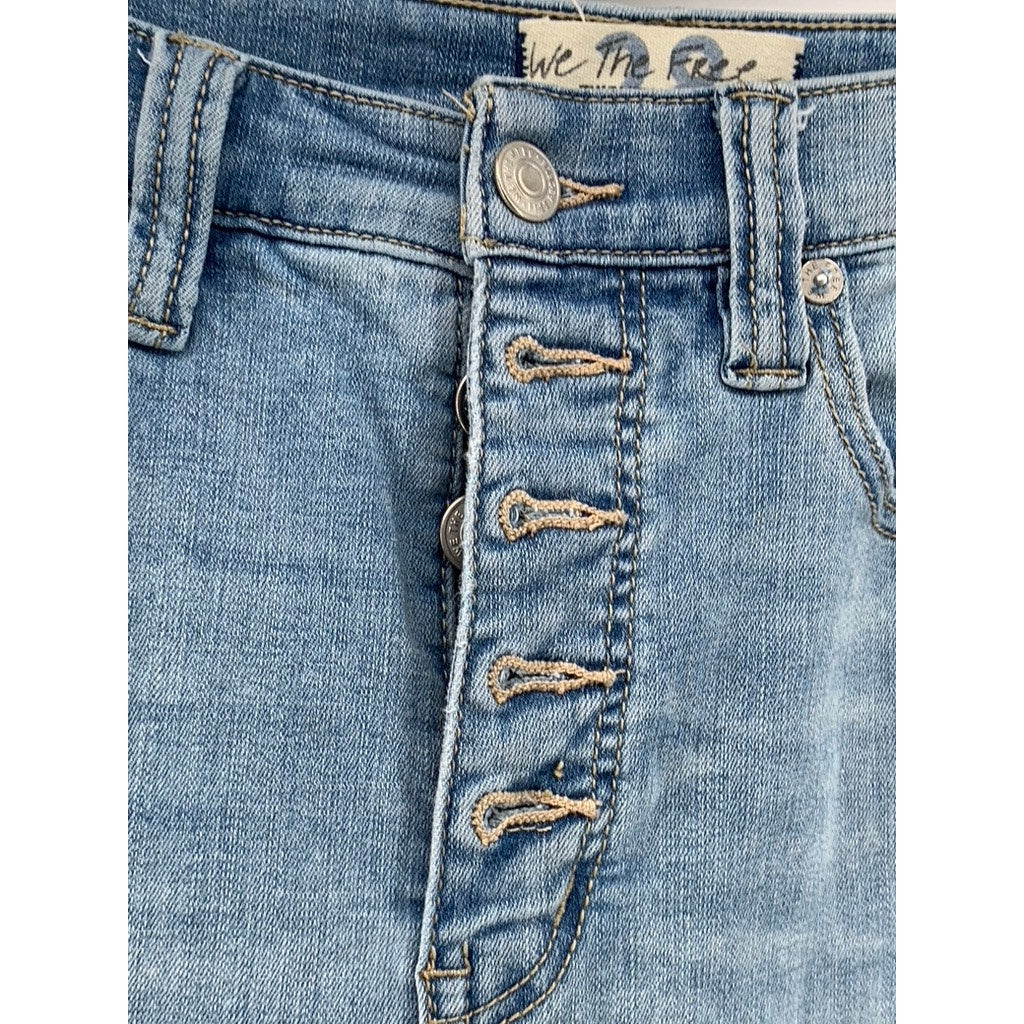 WE THE FREE Women's Light Wash Denim Button-Front Raw Flare Jeans SZ 28