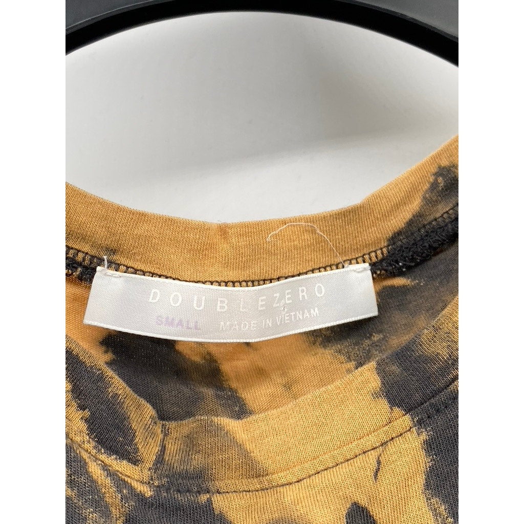 DOUBLE ZERO Women’s Black-Orange Tie-Dye Cluster Embroidered Floral Top SZ S