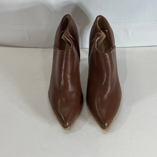 BCBGENERATION Women's Brown Faux Leather Hadix Pointed-Toe Stiletto Booties SZ 9