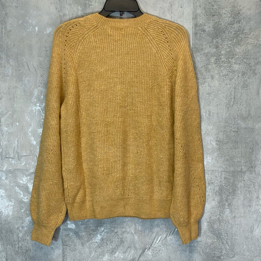 STYLE & CO Women's Gold Ribbed Knit Raglan-Seam Long Sleeve Crewneck Pullover Sweater SZ M