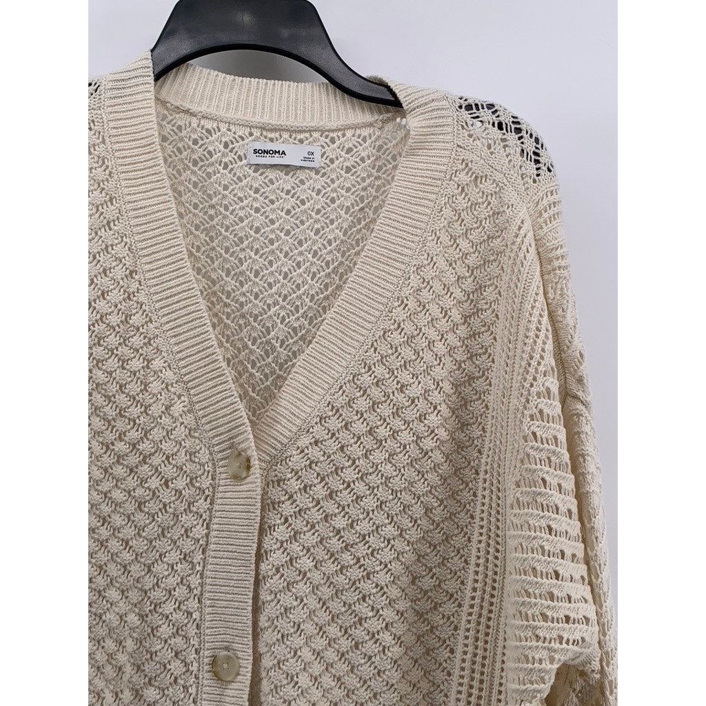 SONOMA GOOD FOR LIFE Women's Cream Open-Knit Button-Up Cardigan SZ 0X