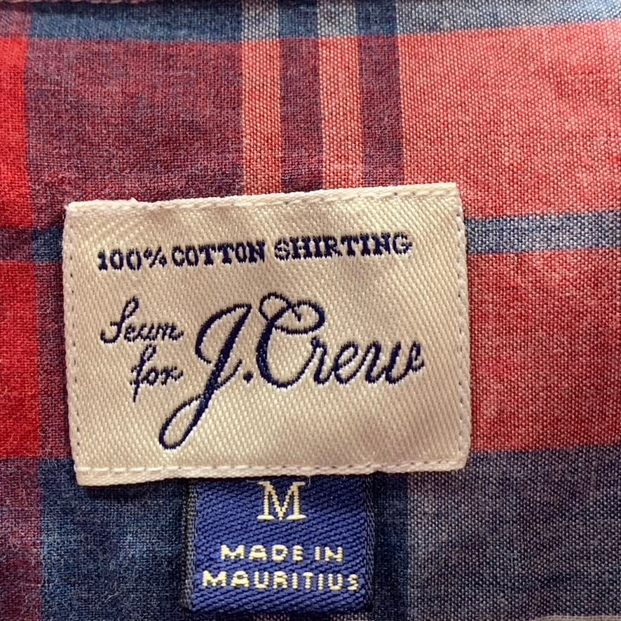 J.CREW Men's Red/Navy Plaid Cotton Slim-Fit Button-Up Long Sleeve Shirt SZ M