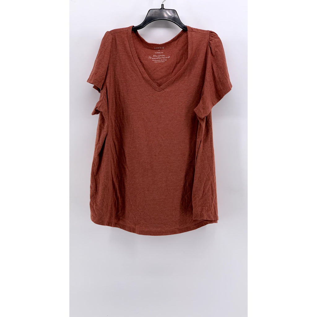 TORRID Women's Plus Burnt Orange V-Neck Classic Fit Short Sleeve Top SZ 3