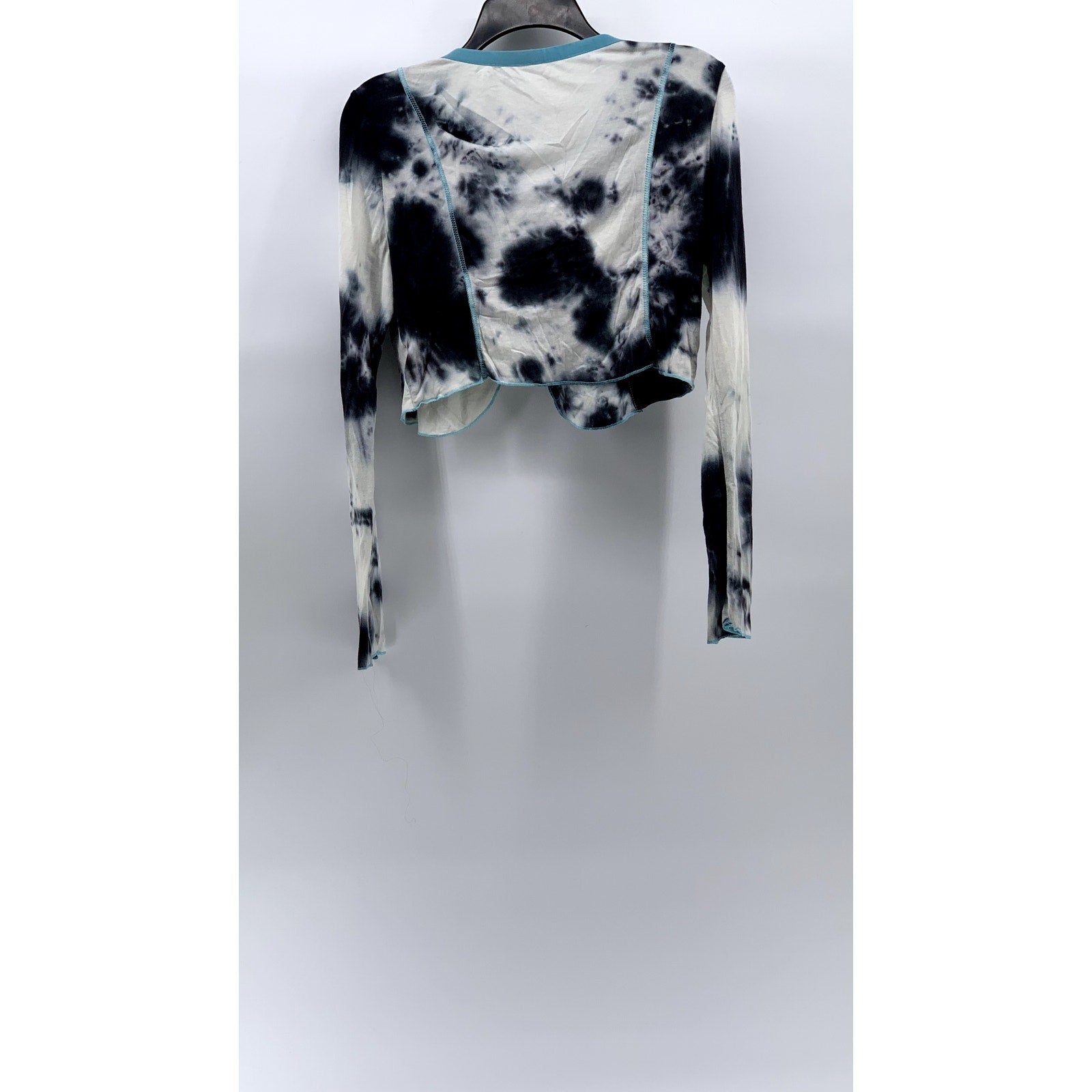 UNBRANDED Women's White-Blue-Black Tie-Dye Asymmetrical Zip-Up Cropped Top SZ M