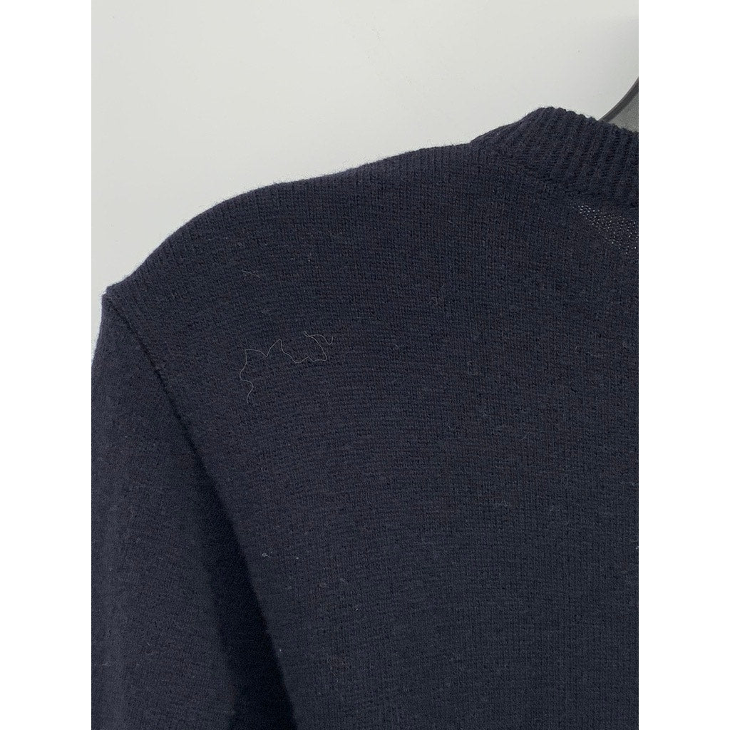 SPOONING Women's Navy Blue Knit Wool Primary Club Button-Up Cropped Cardigan SZS