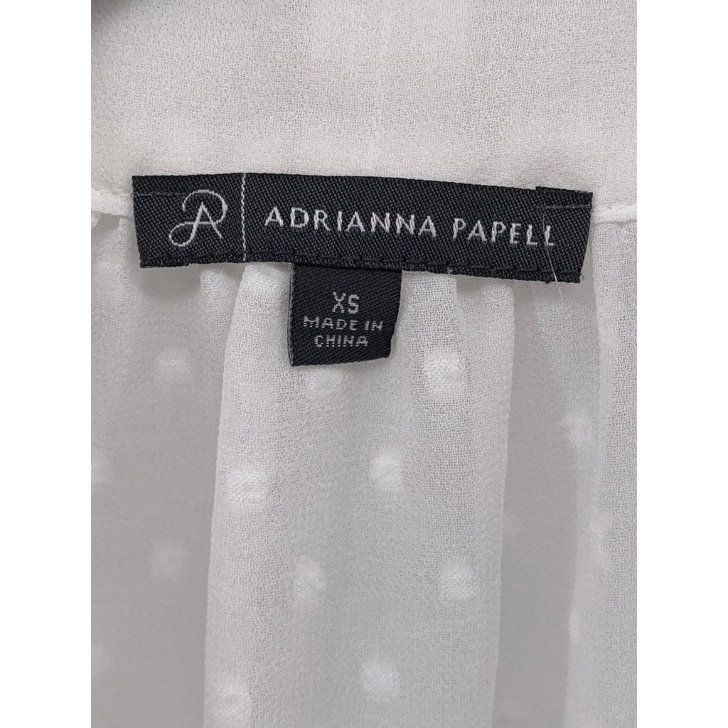 ADRIANNA PAPELL Women's White Textured Dot Long Sleeve Top SZ XS