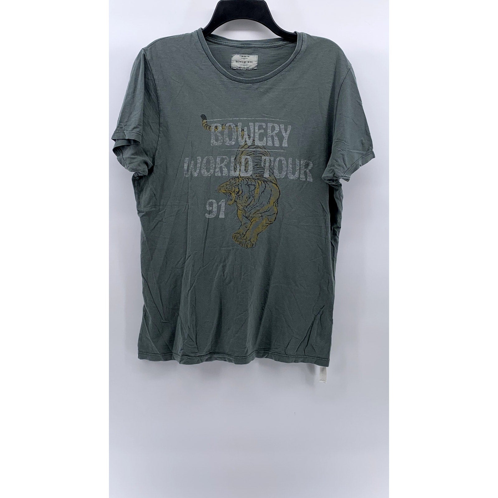 BOWERY NYC Men's Green Crewneck World Tour 91' Graphic Short Sleeve T-Shirt SZ M