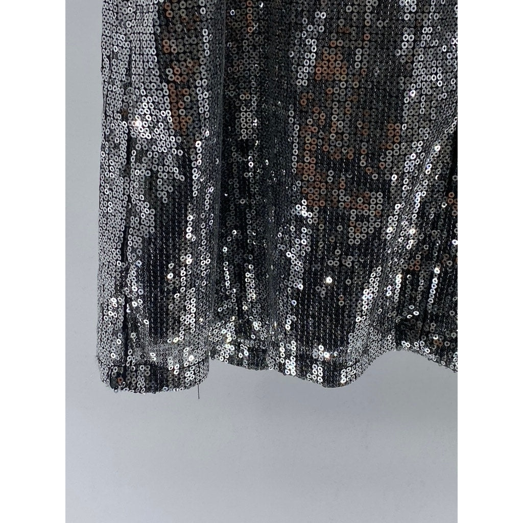 WILD FABLE Women’s Silver Sequin Embellished V-Neck Spaghetti Strap Dress SZ S