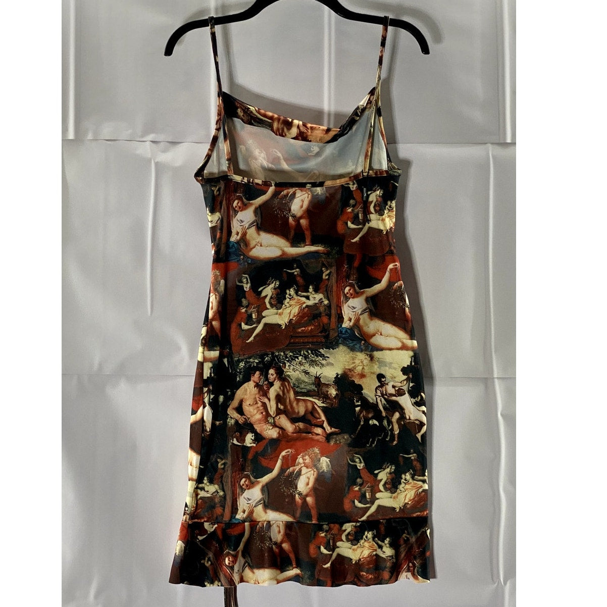 UNBRANDED Women's Multi Renaissance Straight-Neck Ruffle Ruched Mini Dress SZ M