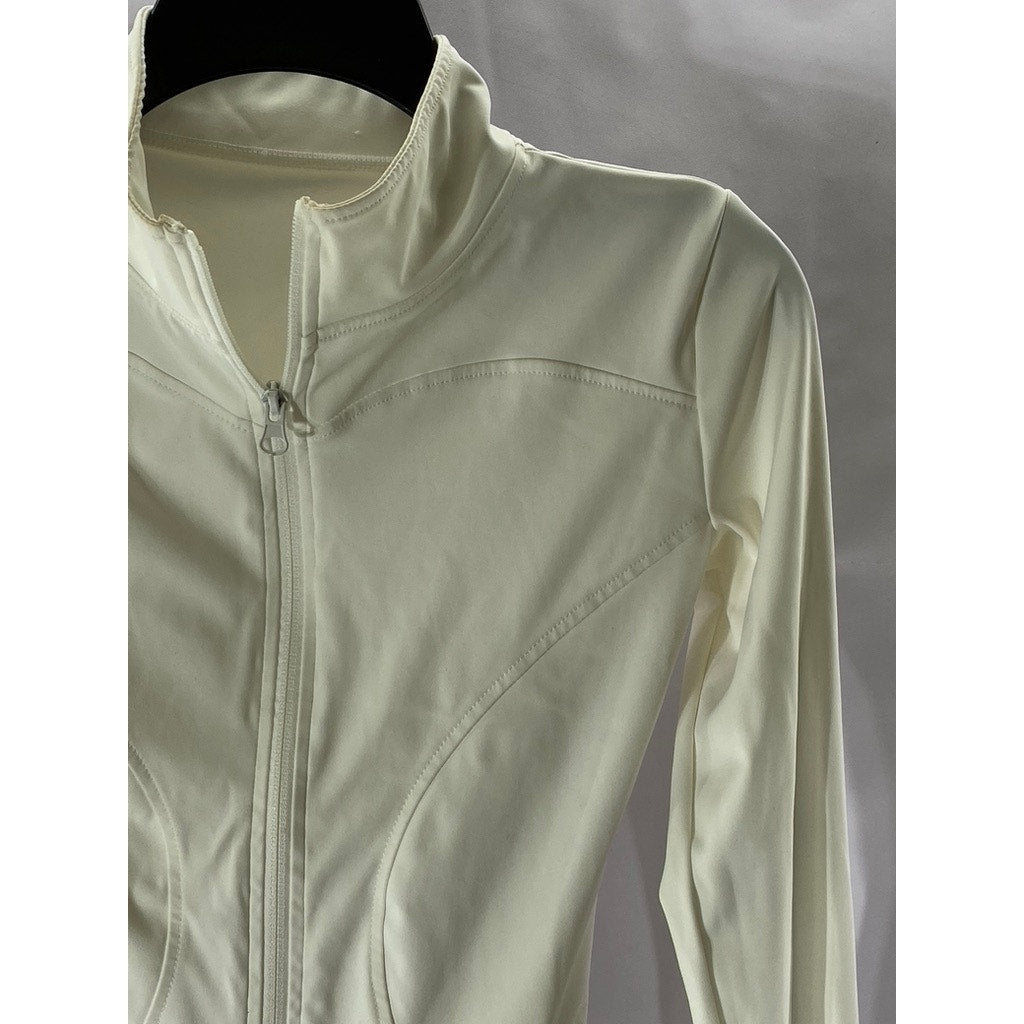 UNBRANDED Women’s White Stand Collar Fitted Zip-Up Sweater SZ XS