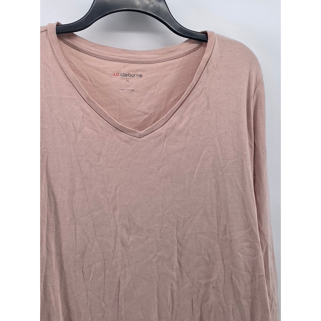 LIZ CLAIBORNE Women’s Salmon Pink V-Neck Long Sleeve Casual Top SZ XL