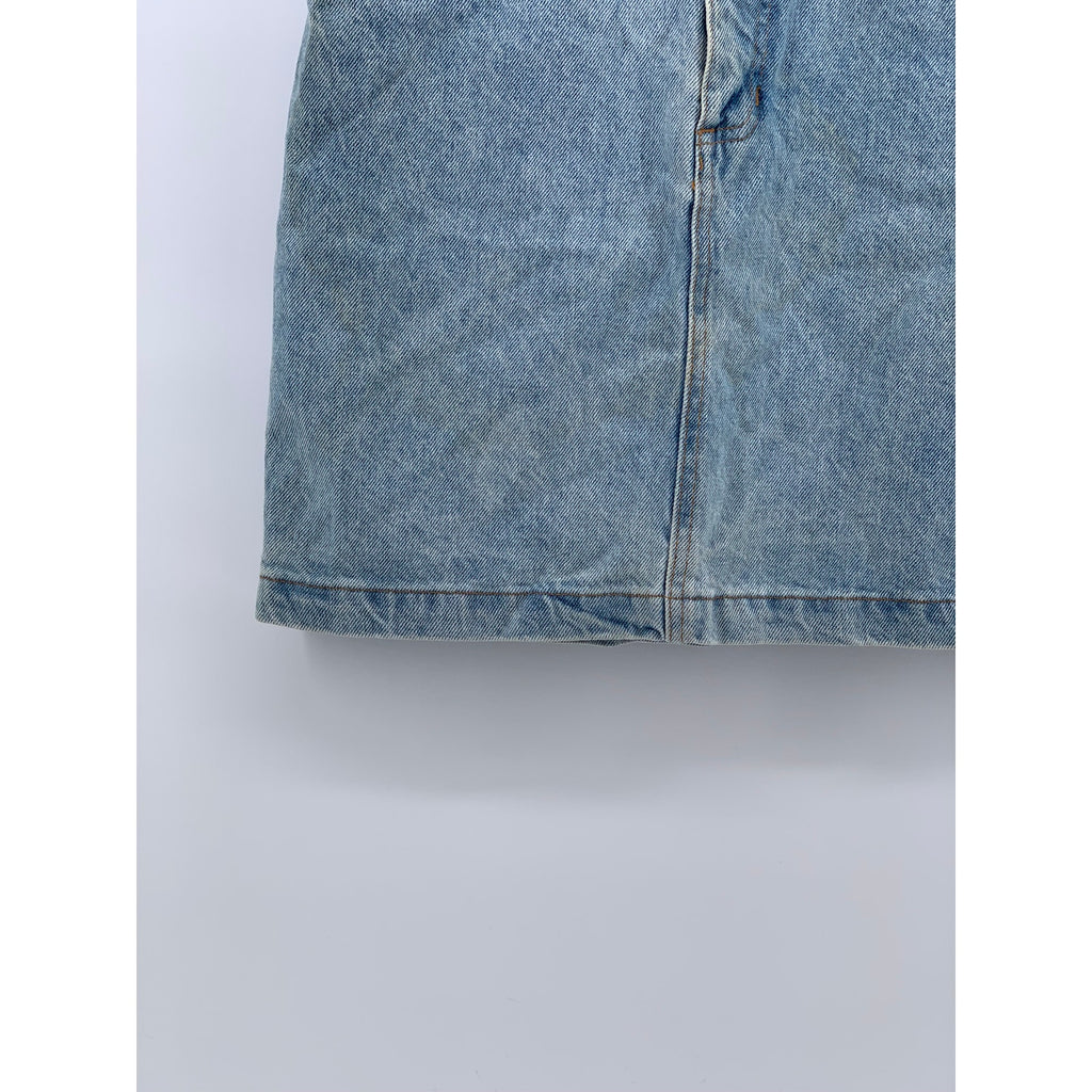 GAP Women's Junior Washed Blue Denim Straight Casual Cotton Mini Skirt SZ 7/8