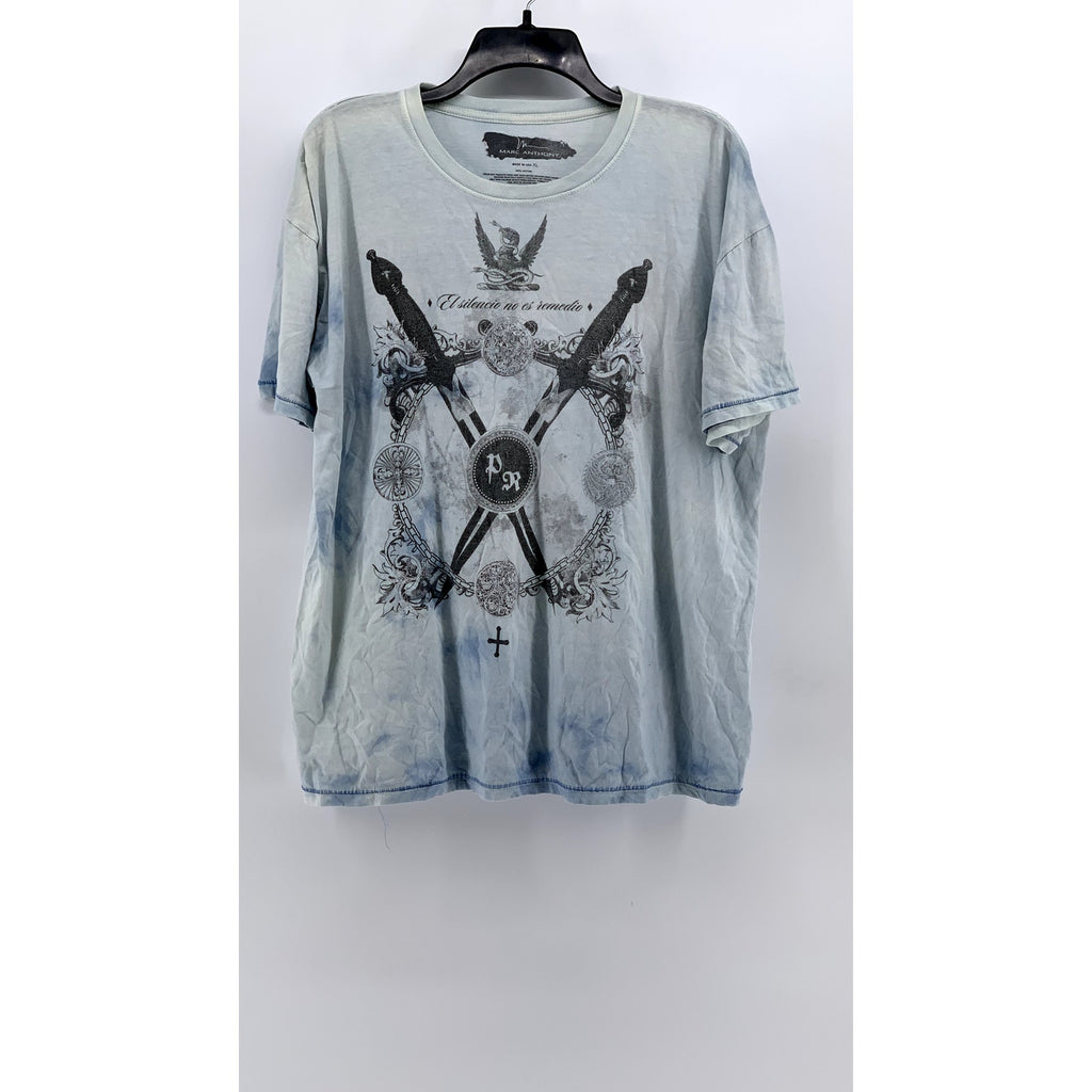 MARC ANTHONY Men's Blue Acid Wash Y2K Graphic Crewneck T-Shirt SZ XL