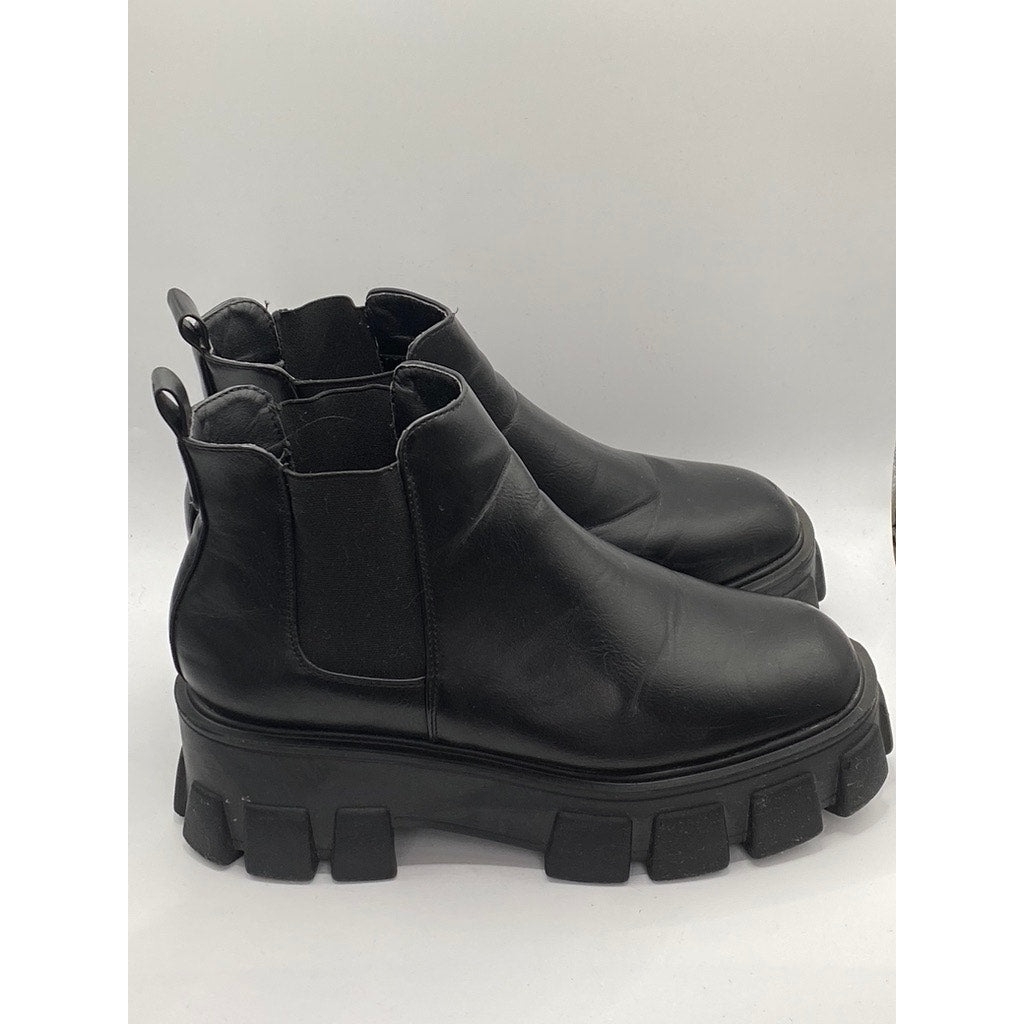 ASOS Women's Black Faux-Leather Lug-Sole Round-Toe Chelsea Ankle Boots SZ 6