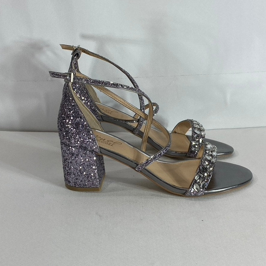 JEWEL BADGLEY MISCHKA Women's Smoke Glitter Claudia Block-Heel Sandals SZ 8.5