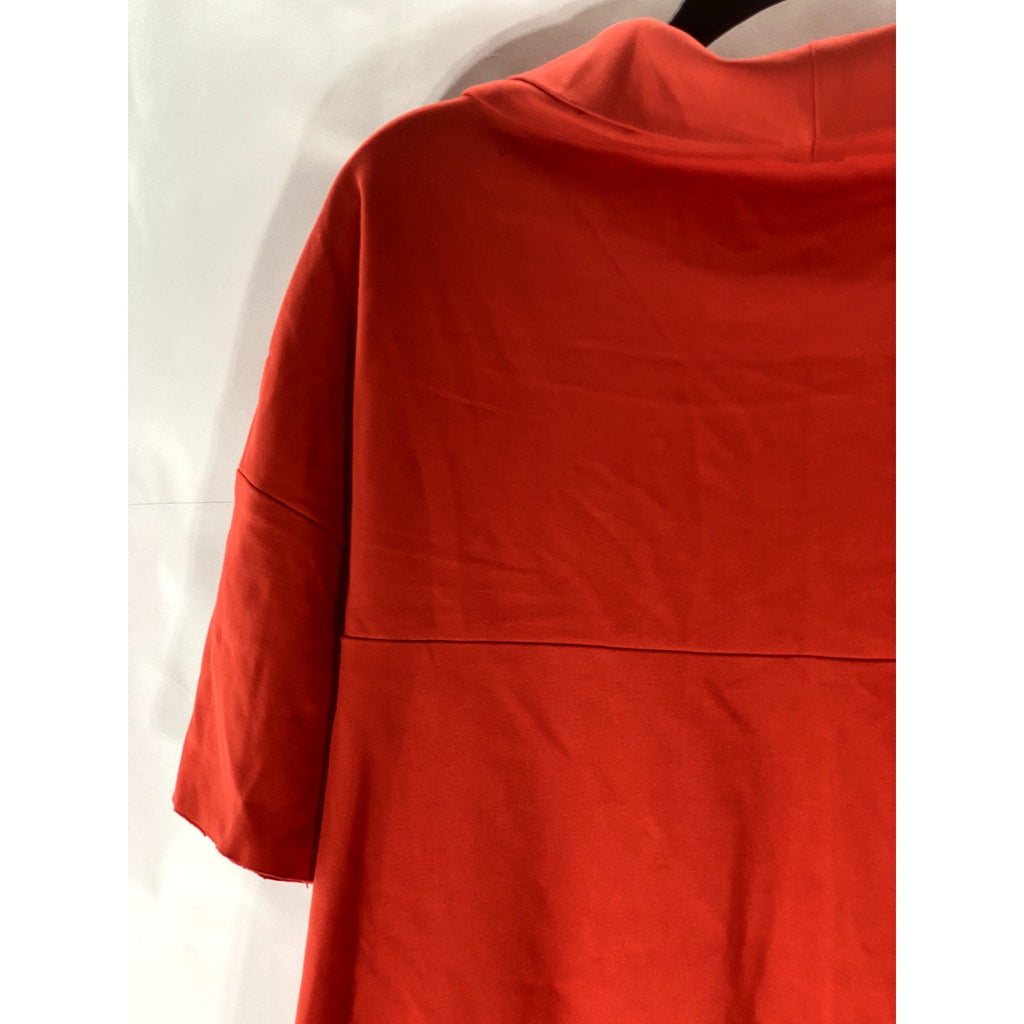 IMPERIAL Women's Red Solid Boatneck Short Sleeve Hi-Lo Hem Top SZ M