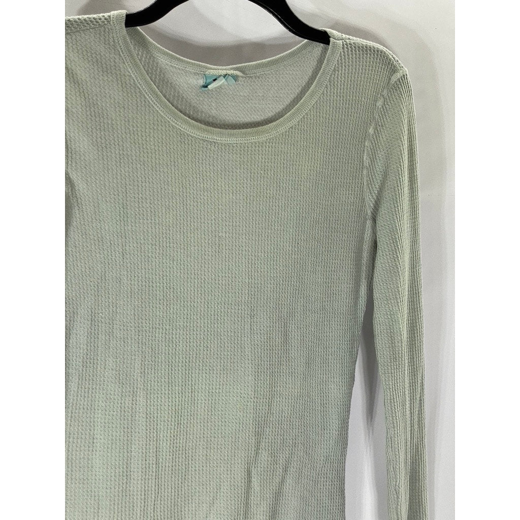 DAMSEL Women's Light Gray Thermal Knit Crewneck Lightweight Long Sleeve Top SZ L
