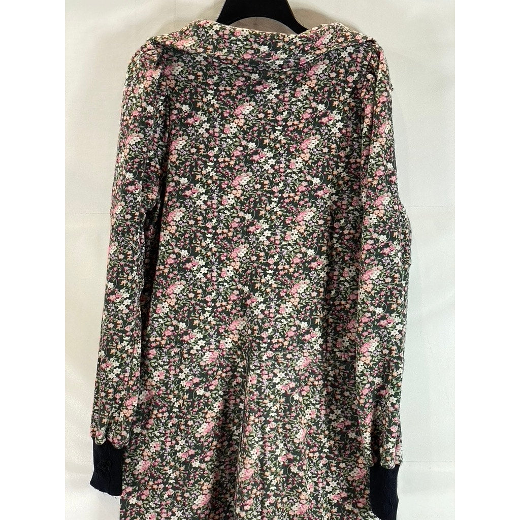 SELKIE Women's Cottage Floral All Over Long Sleeve Knee Patch Jumpsuit SZ S