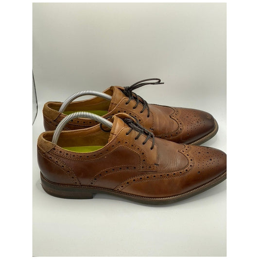 FLORSHEIM Men's Cognac Leather Orthotech Lace-Up Wingtip Oxford Shoes SZ 10