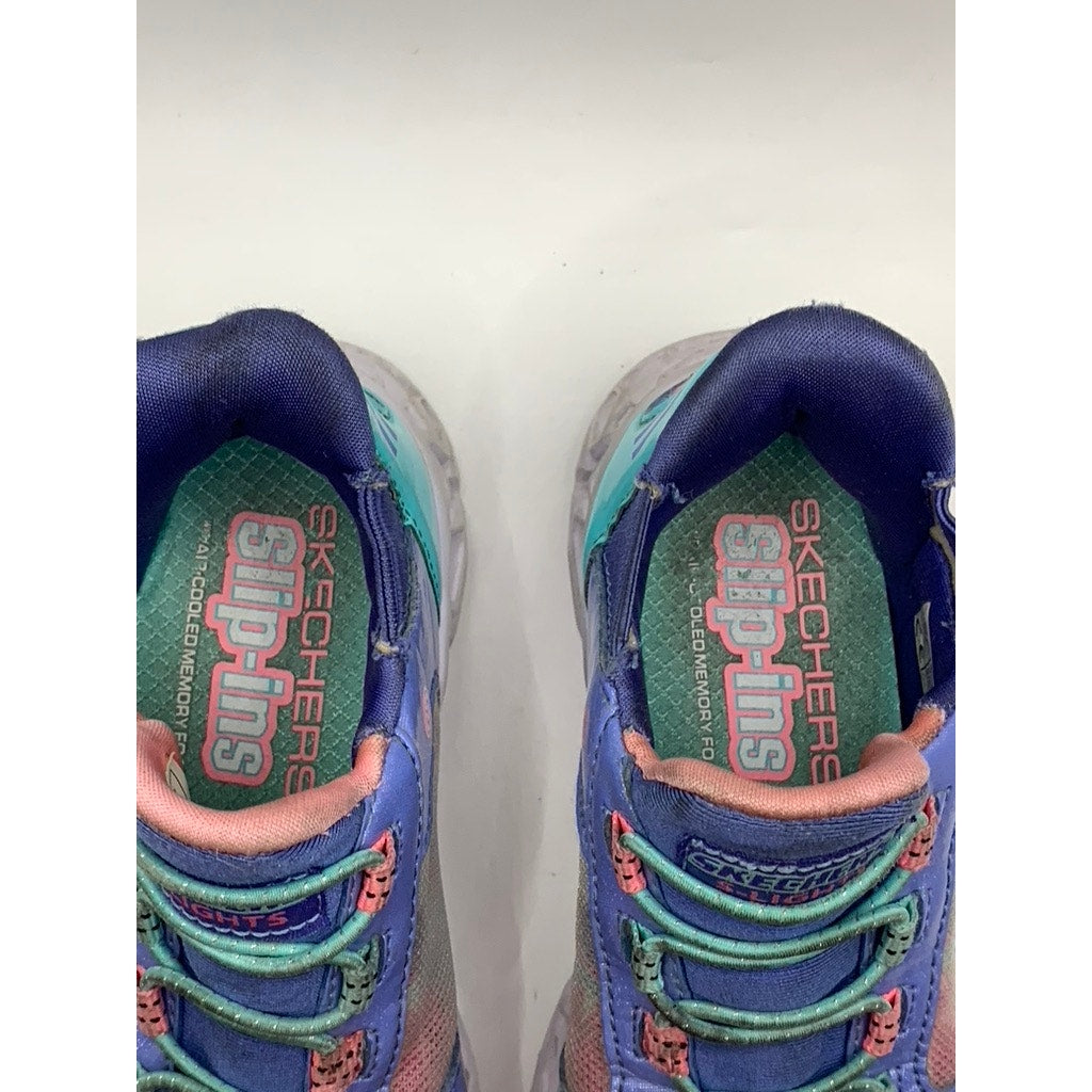 SKETCHERS Girls' Purple Galaxy Lights Tie-Dye Takeoff Light Up Sneakers SZ 11