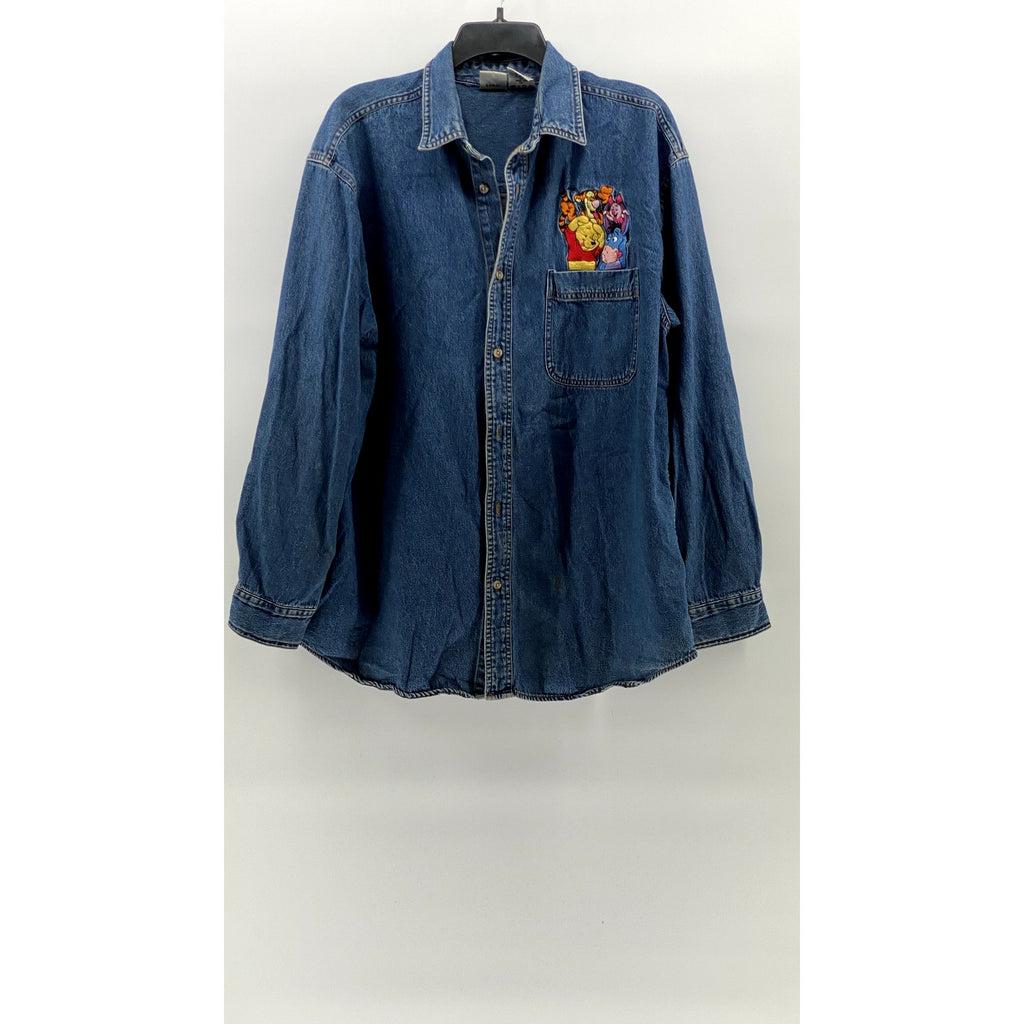 DISNEY Women's Vintage Blue Denim Embroidered Pooh & Friends Shirt Jacket SZ L