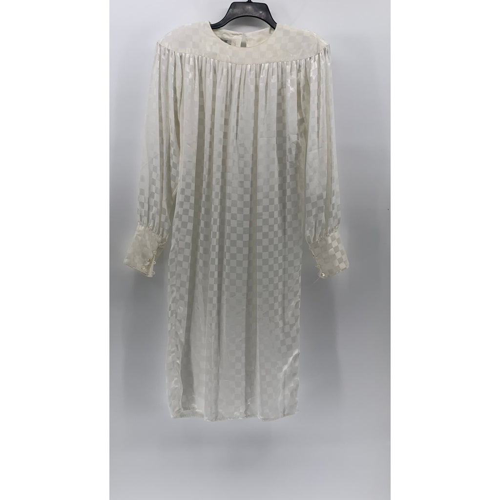 PURE ARGENTI Women's Vintage White Checkered Long Sleeve Midi Dress SZ 8