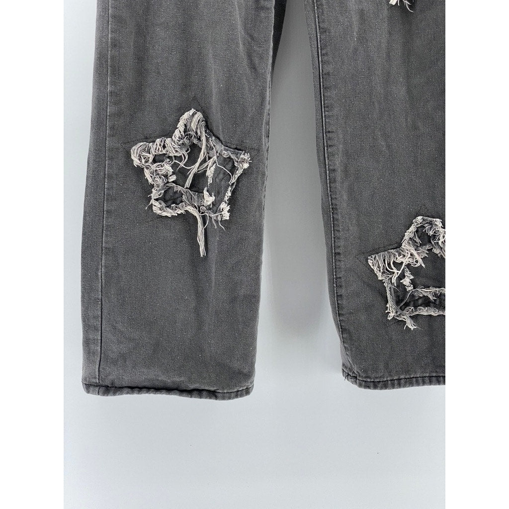 UNBRANDED Women's Washed Black Star Denim Y2K Baggy 90's Grunge Jeans SZ L