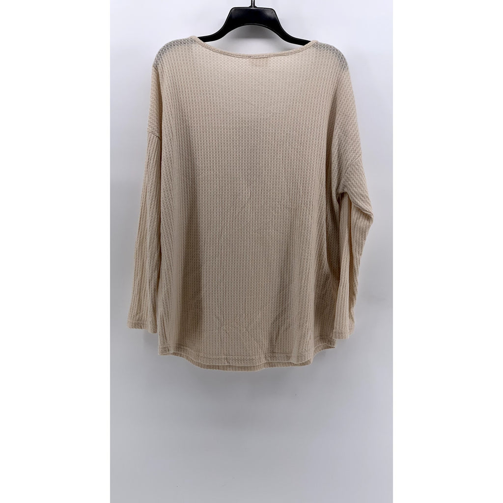 NINEXIS Women's Beige Textured Scoop-Neck Long Sleeve Top SZ L