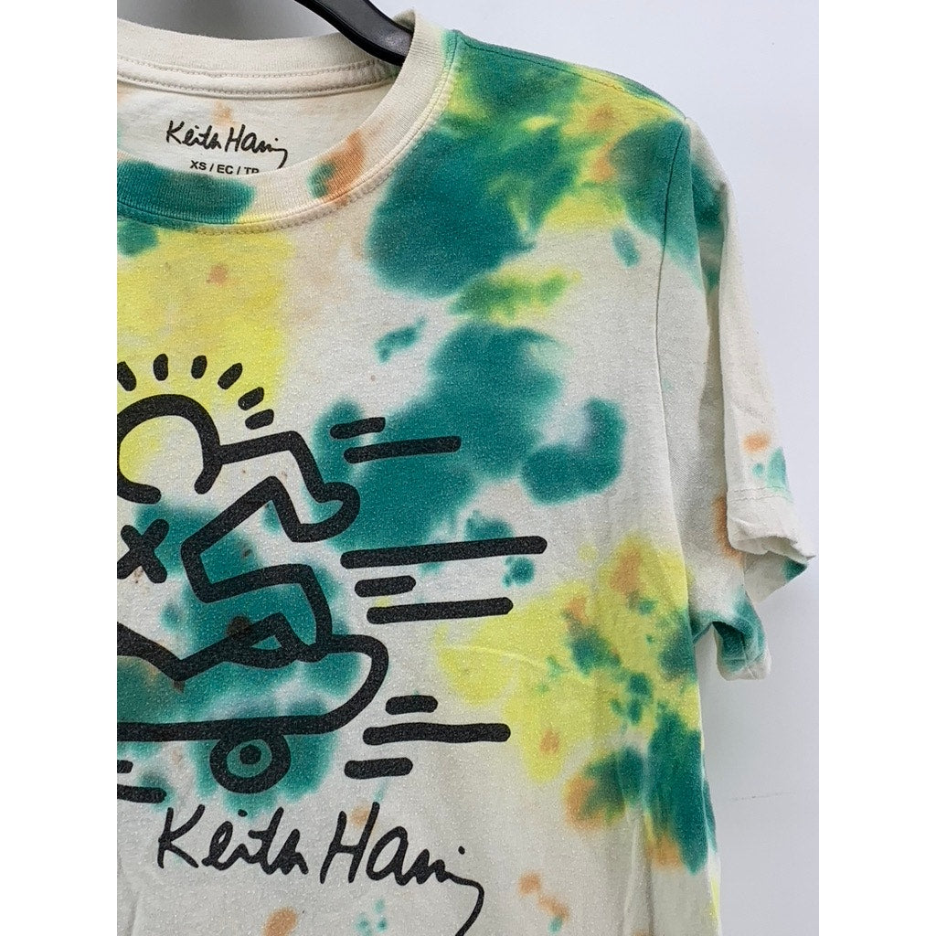 KEITH HARING Men's Foundation White Tie-Dye Skateboard T-Shirt SZ XS