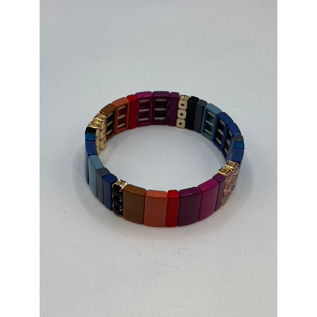 UNBRANDED Women's Multicolor Square Stretch Boho Bracelet SZ OS