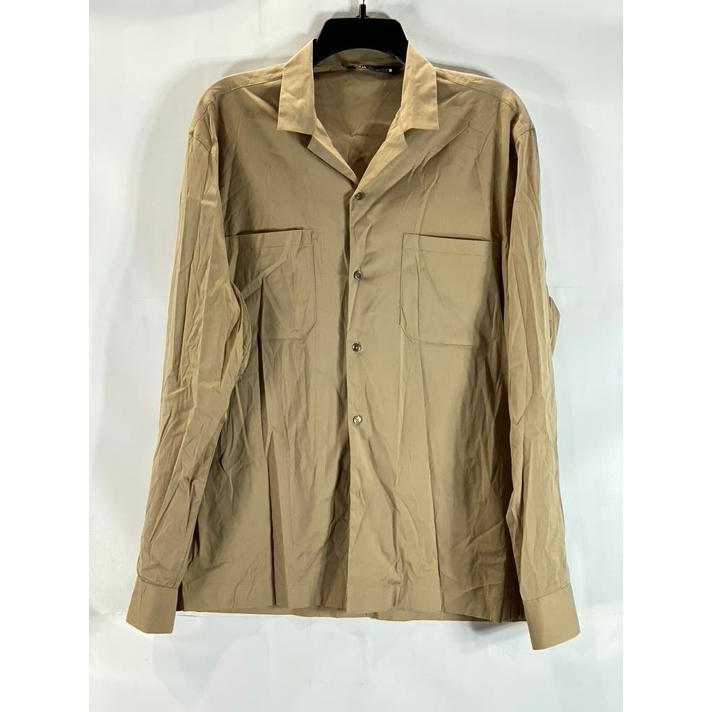 ZARA Men's Tan Relaxed-Fit Button-Up Long Sleeve Shirt SZ L
