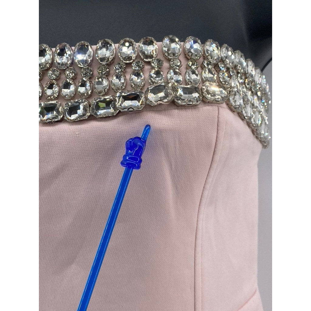 ML MONIQUE LHUILLIER Women's Pink Milana Strapless Rhinestone Midi Dress SZ 4