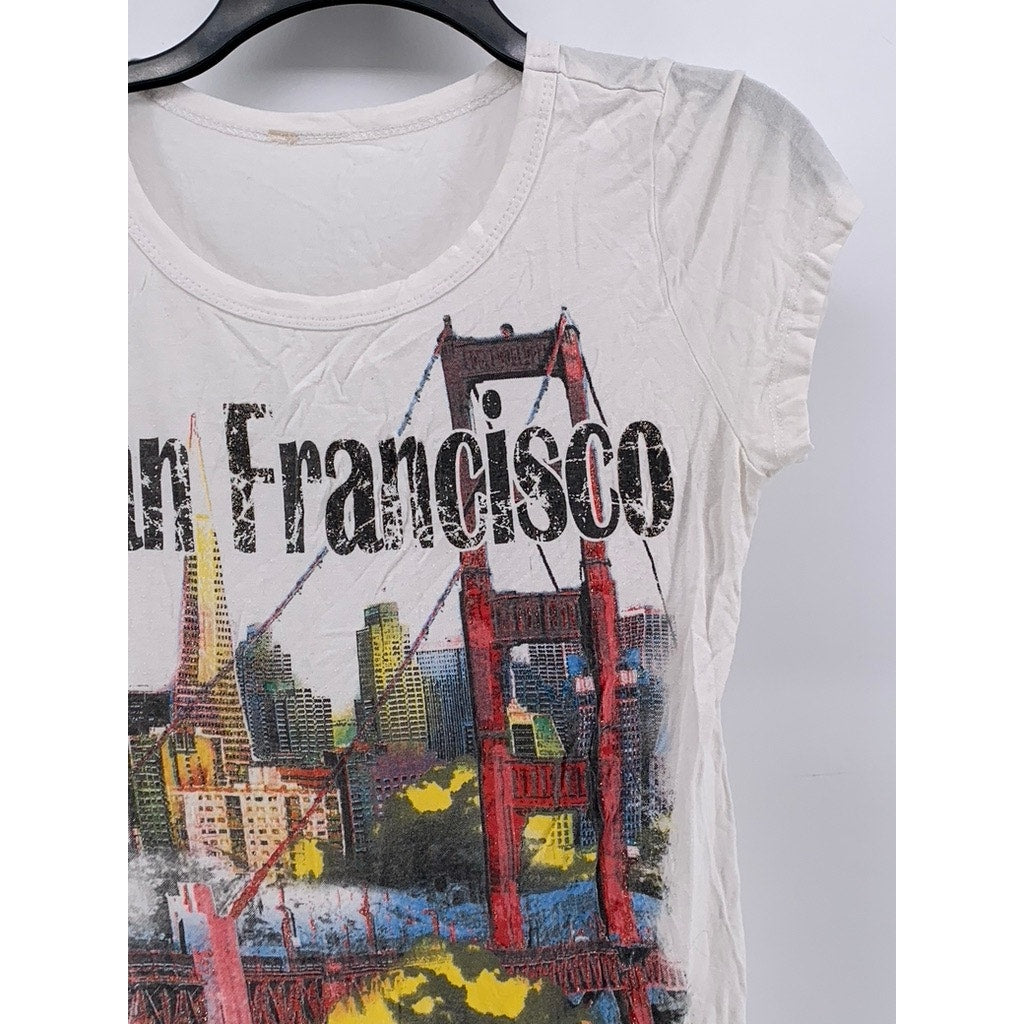 UNBRANDED Women's White San Francisco Graphic Short Sleeve Top SZ S
