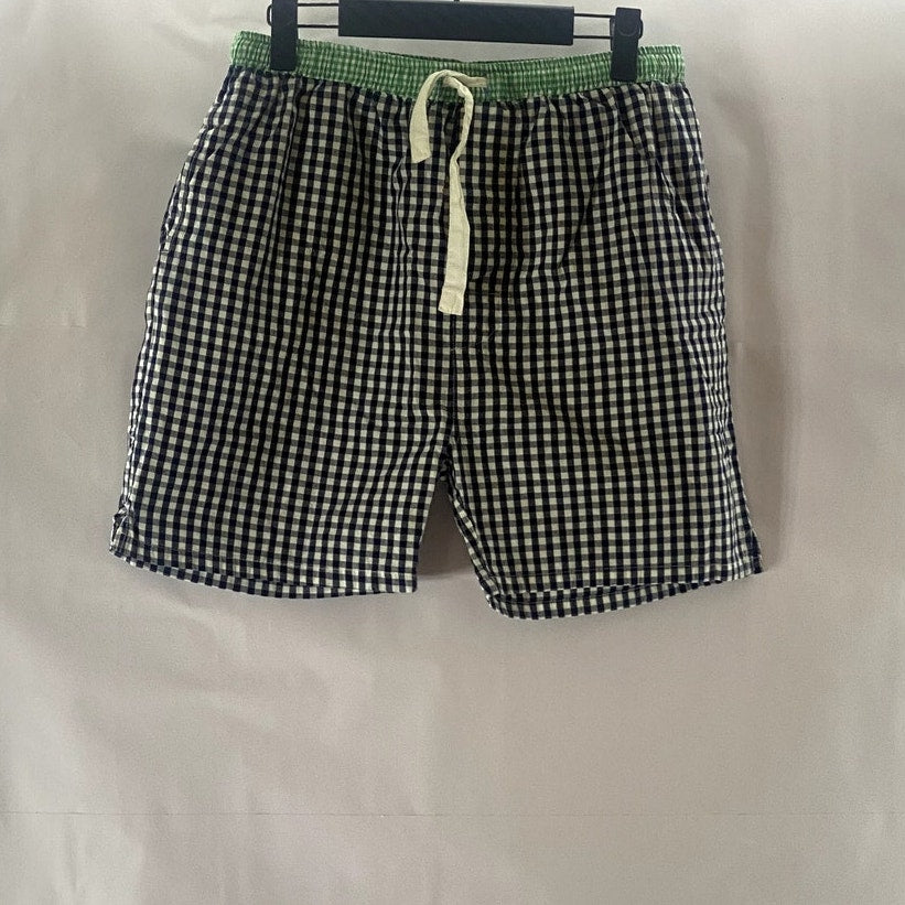 SANT AND ABEL Men's Green-Navy Gingham Hepburn Lightweight Sleep Shorts SZ S