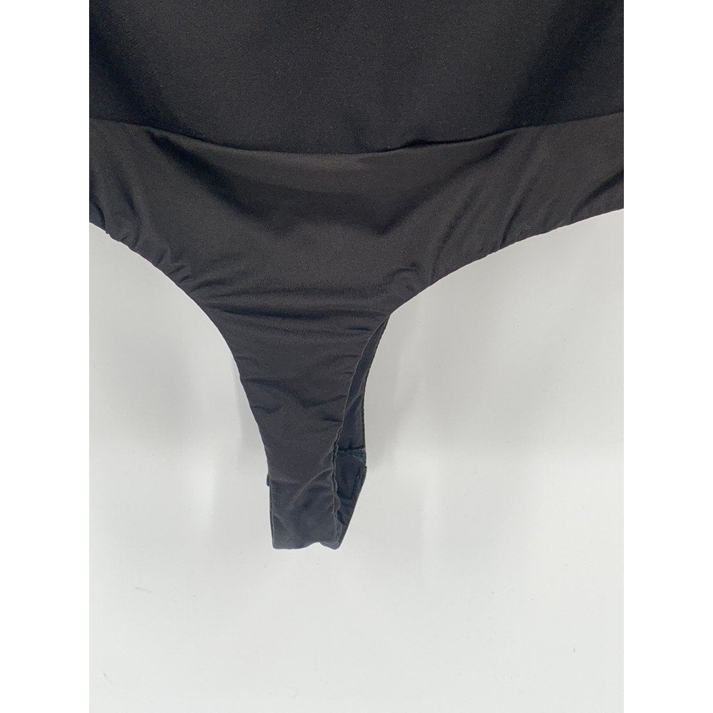 ASTR THE LABEL Women's Black Long Puff Sleeve V-Neck Thong Bodysuit SZ XS