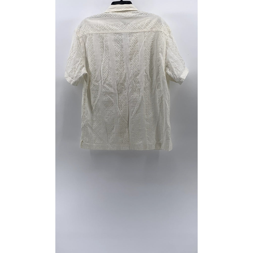 AMERICAN EAGLE Men's Off-White Eyelet Button-Up Short Sleeve Shirt SZ S
