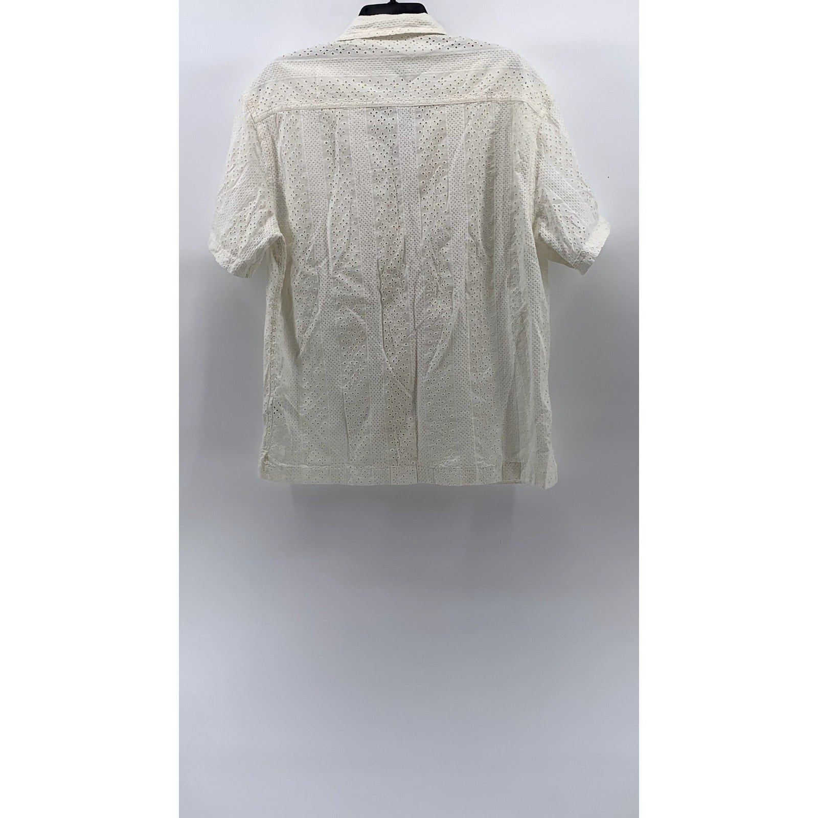 AMERICAN EAGLE Men's Off-White Eyelet Button-Up Short Sleeve Shirt SZ S