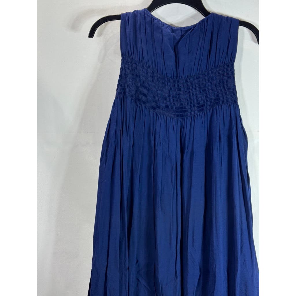 VINEYARD VINES Women's Navy Crewneck Smocked Chest Sleeveless Maxi Dress SZ S