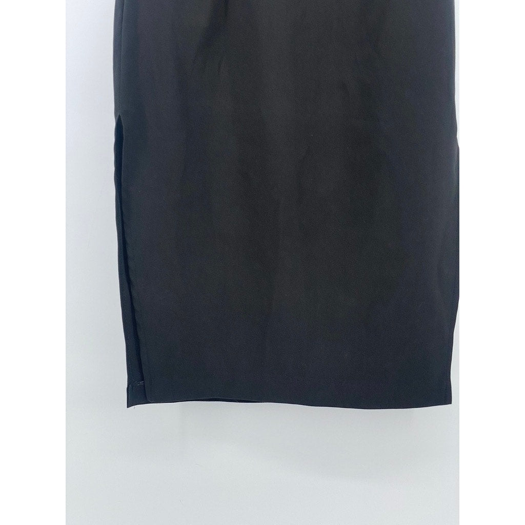 UNBRANDED Women's Black Solid Straight High-Rise Midi Skirt SZ S