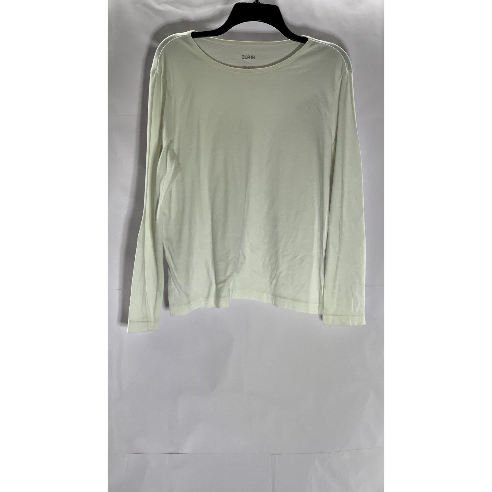 BLAIR Women's White Solid Scoop-Neck Casual Pointelle Long Sleeve Top SZ M