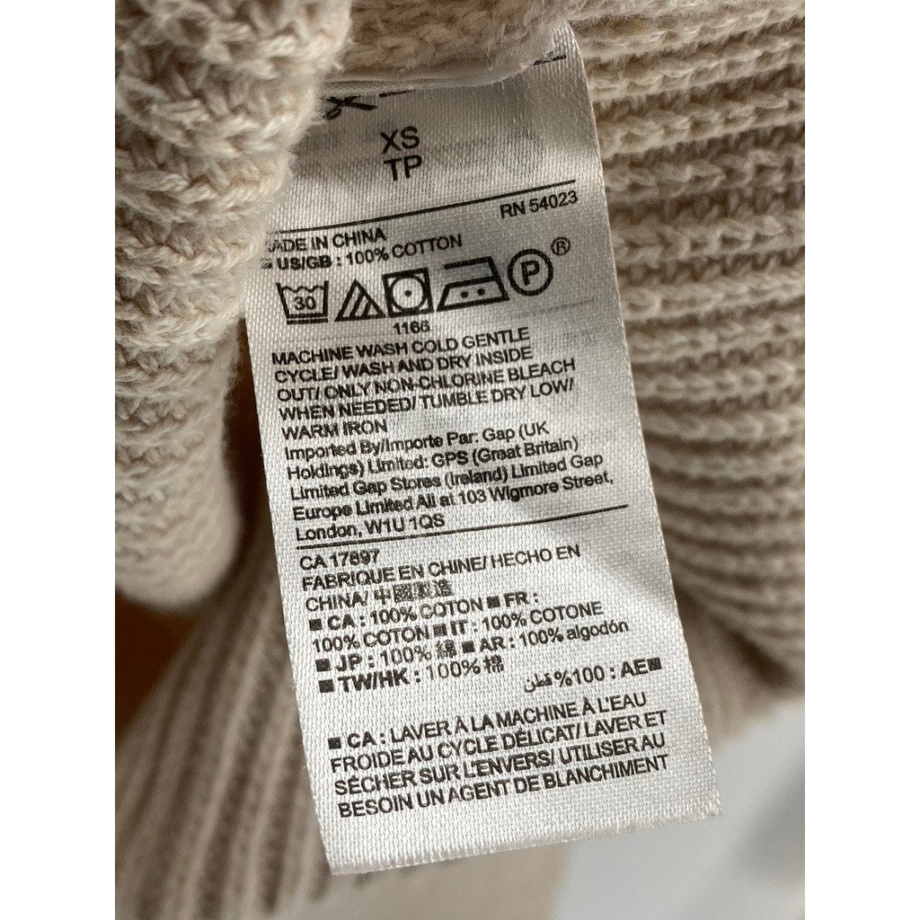 GAP Women's Beige Textured Turtleneck Knit Casual Regular-Fit Sweater SZ XS