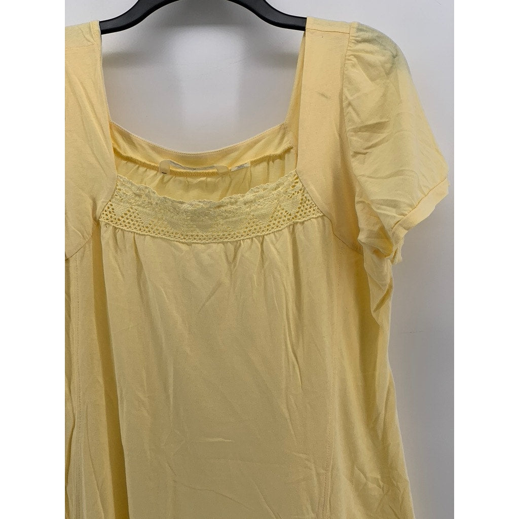 DEREK HEART PLUS Women's Yellow Crochet Trim Short Sleeve Top SZ 1X