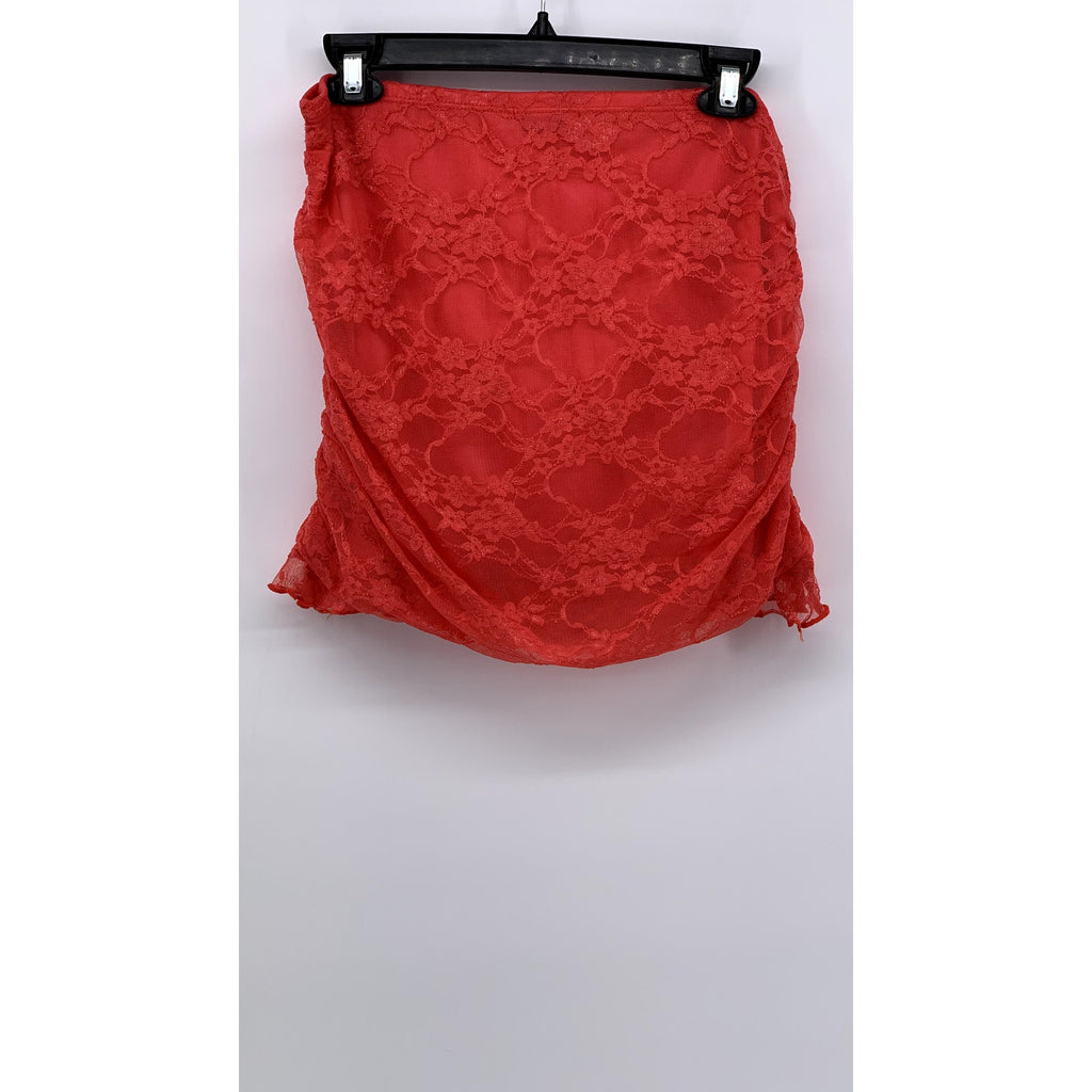 FASHION NOVA Women’s Red Lace Side-Ruched Bodycon Mini Skirt SZ XL