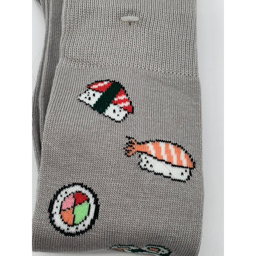 FOOT TRAFFIC Women's Light Gray Sushi Print Knit Pull-On Knee High Socks SZ OS