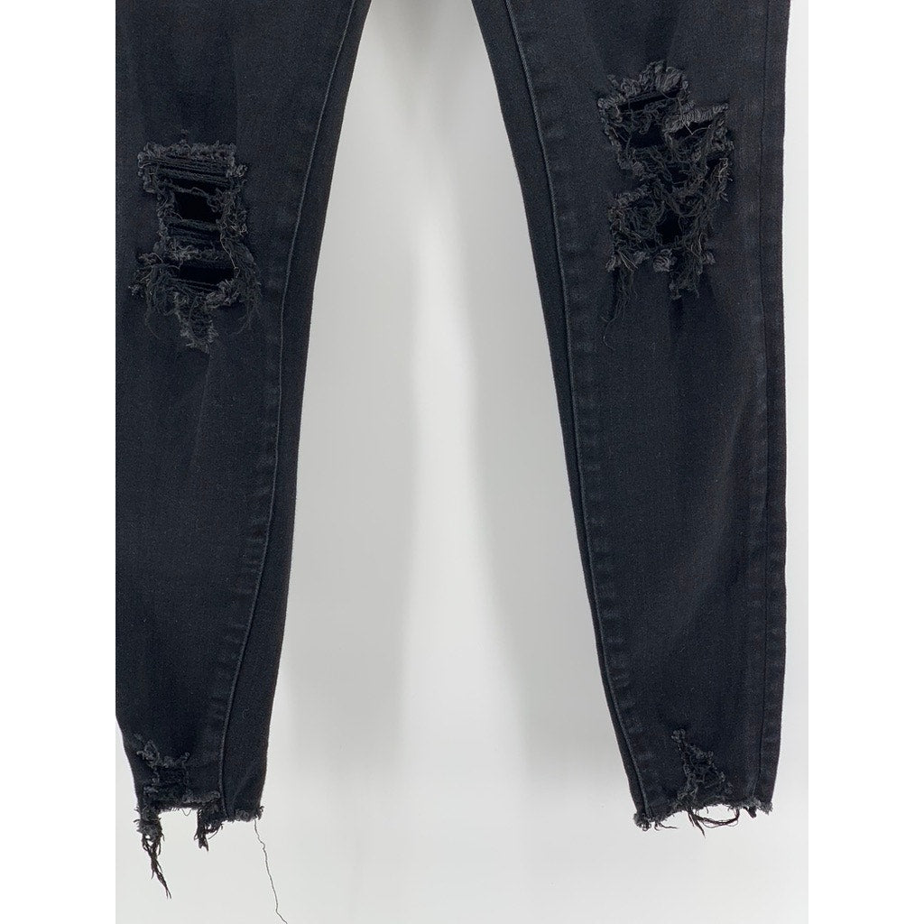 AMERICAN EAGLE OUTFITTERS Women's Black Frayed Skinny The Dream Jeans SZ 2