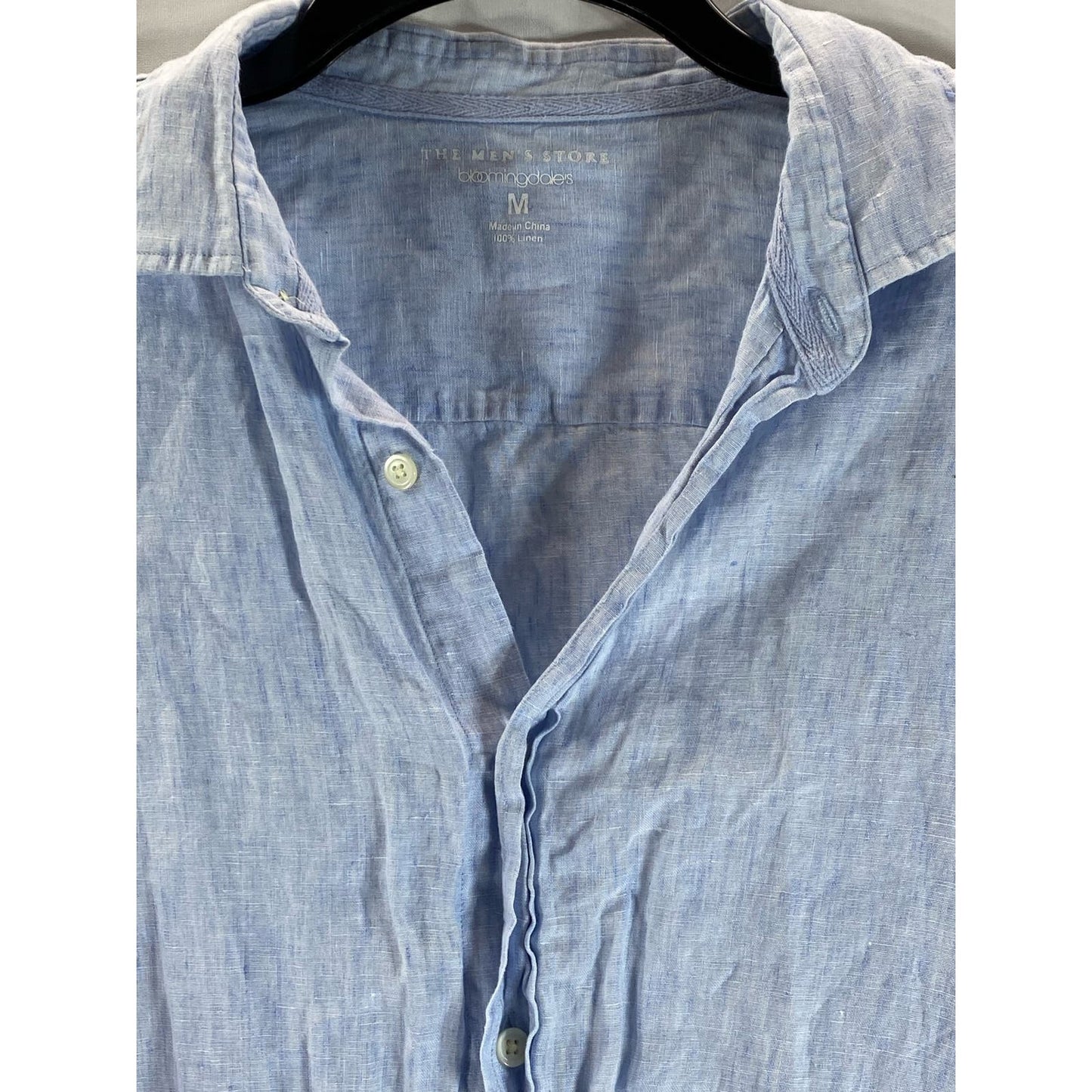 THE MEN'S STORE BLOOMINGDALES Men's Blue Regular-Fit Linen Button-Up Shirt SZ M