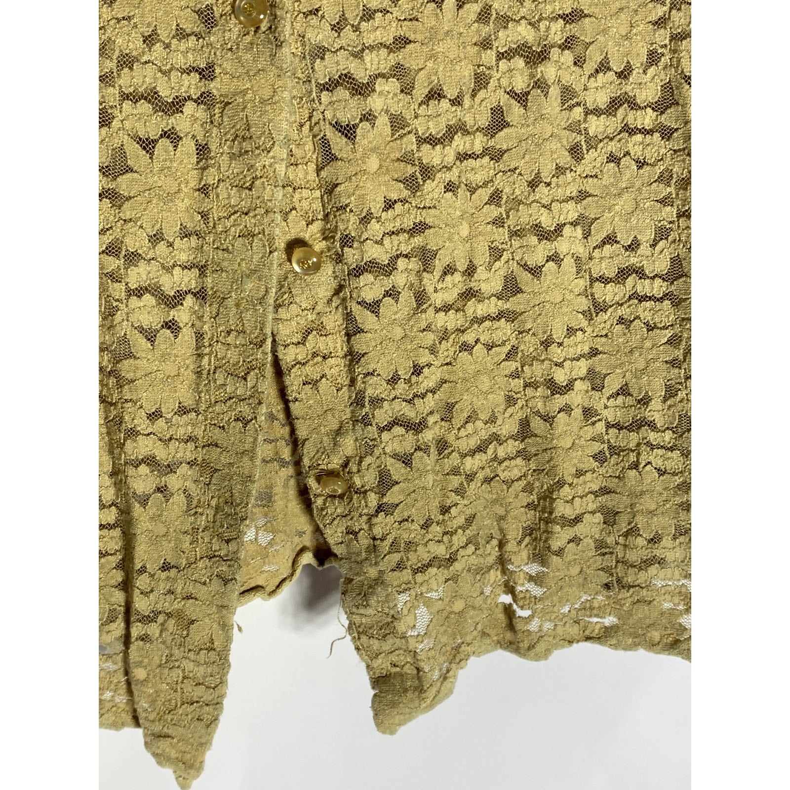 SAG HARBOR Women's Tan Floral Lace Button-Up Long Sleeve Top SZ XS